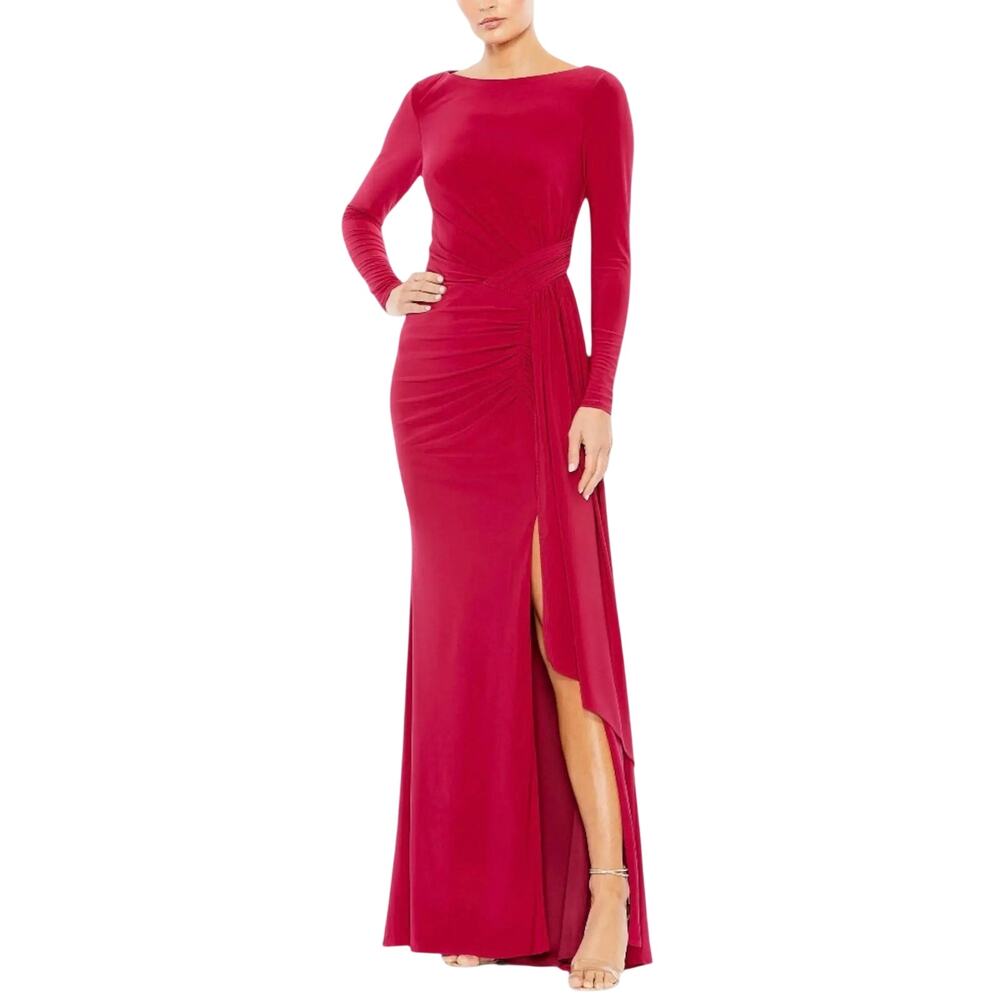 Mac Duggal 26714 Fuchsia Pink Evening Gown Long Sleeve Knit Column Dress Size 2